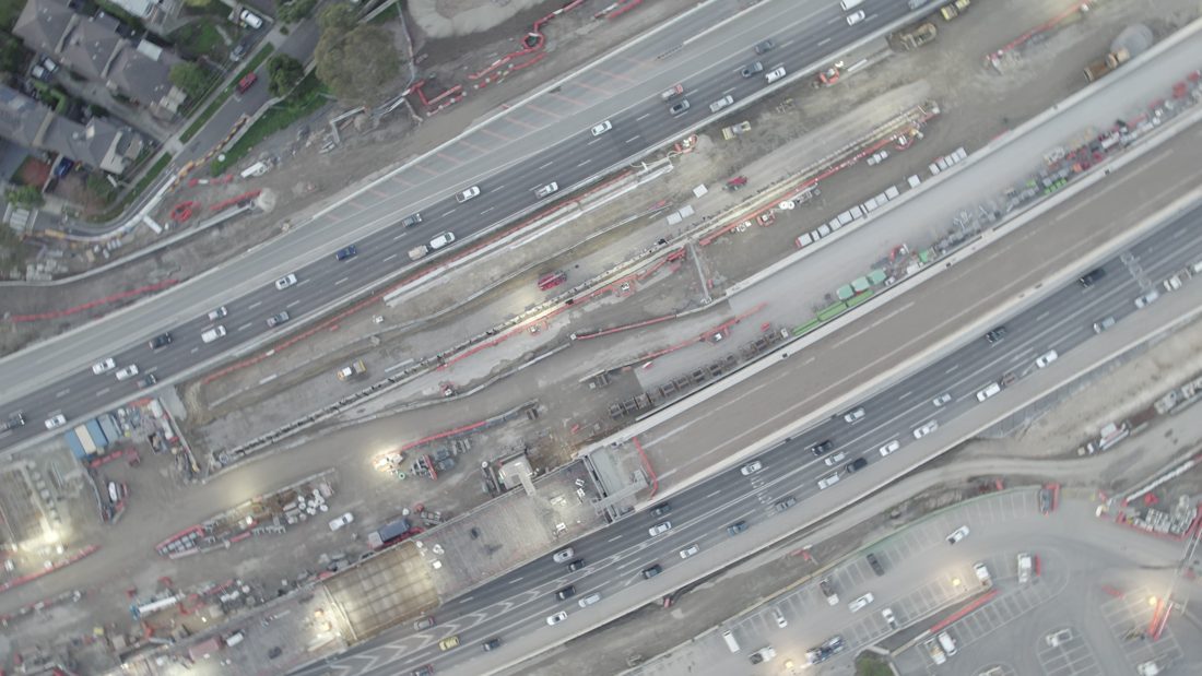 Highway interchange at night